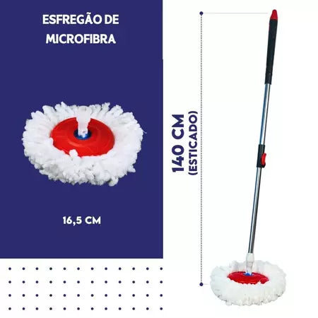 Mop Giratório Com Cesto Em Inox C/2 Refil e Dispense Para Sabão